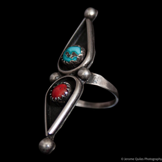 Turquoise Coral Vintage Pointed Ring - Image 3