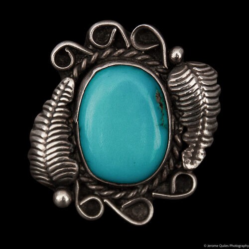 Bague Turquoise Motif Feuilles Argent