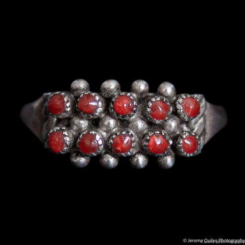 Two Row Snake Eyes Coral Ring