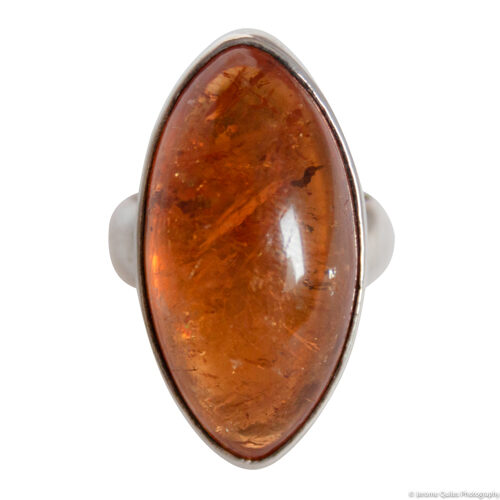 Vesica Piscis Silver Amber Ring