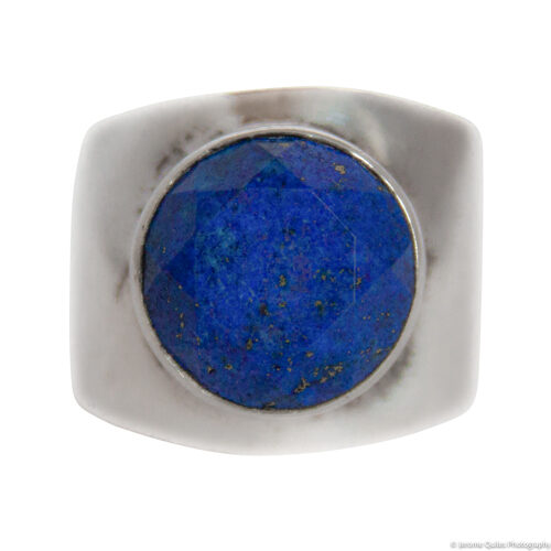 Wide Band Faceted Lapis Ring