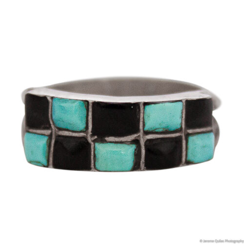 Blue Black Rectangular Checkered Ring