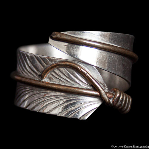 Gold Spine Silver Feather Wraparound Ring