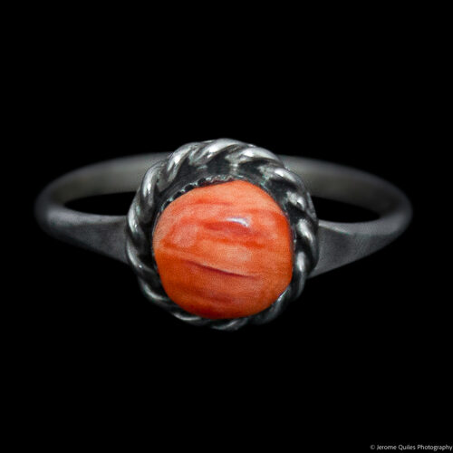 Bague Pois Orange Bordure Argent