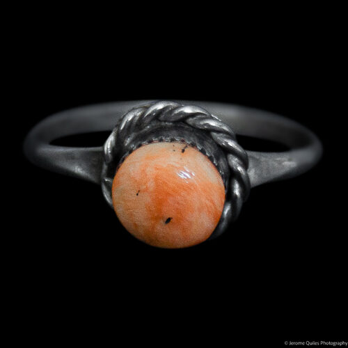 Bague Pois Orange Clair Bordure Argent