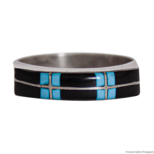 Bague Bleue Noire Fine Rang Double