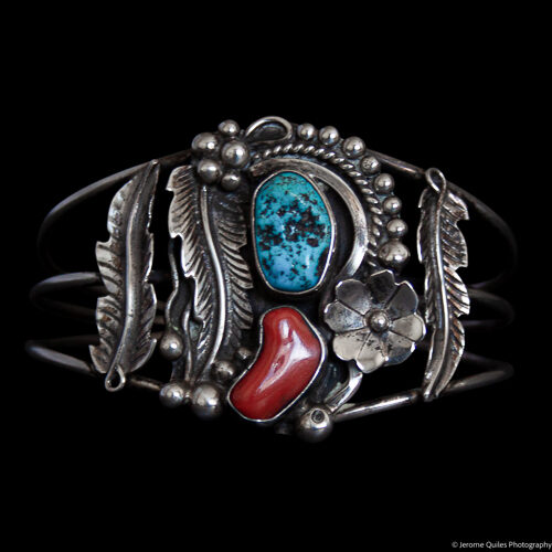 Vintage Navajo Turquoise Coral Bracelet