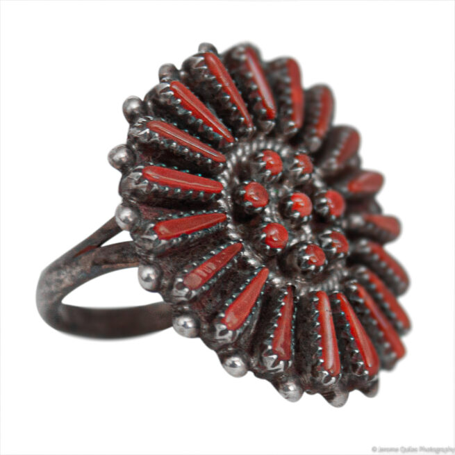 Circular Red Coral Needlepoint Ring - Image 2