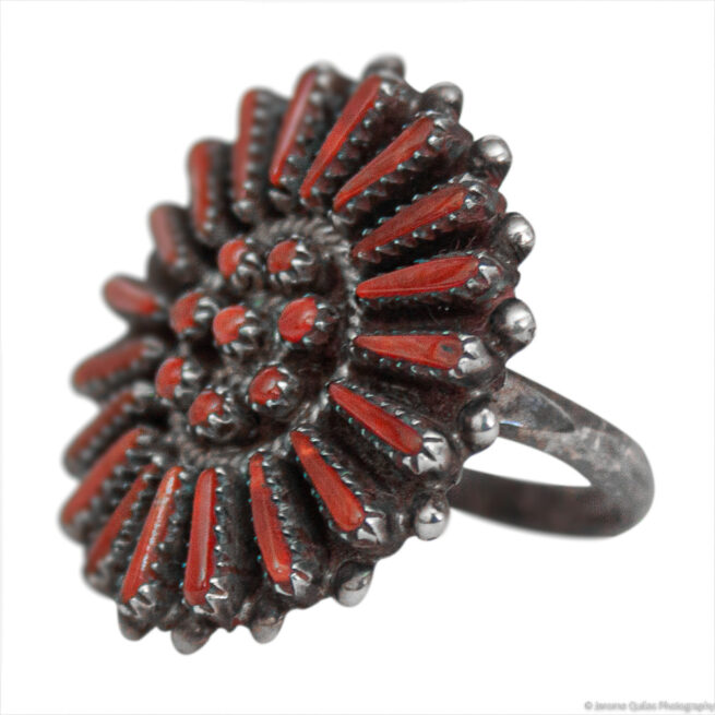 Circular Red Coral Needlepoint Ring - Image 3