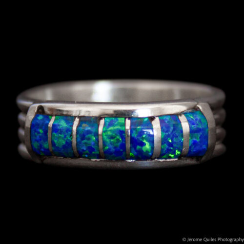 Bague Argent Opale Bleue Foncée