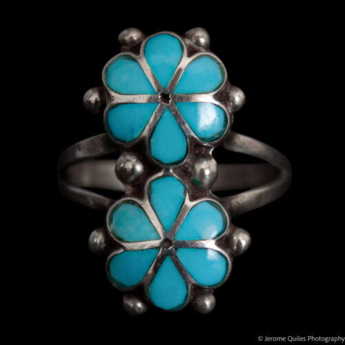 Double Turquoise Flower Ring