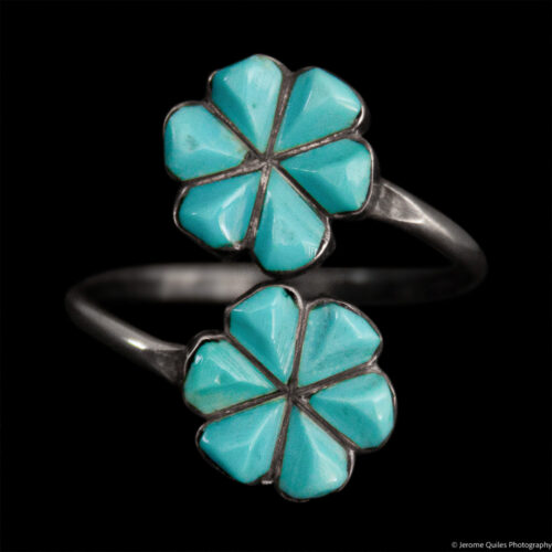 Double Turquoise Flower Wraparound Ring