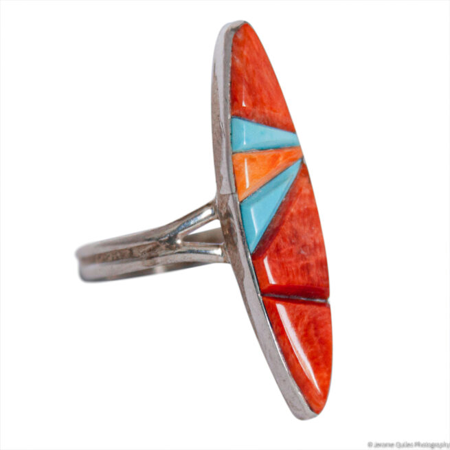 Orange Spondylus Blue Turquoise Ring - Image 2
