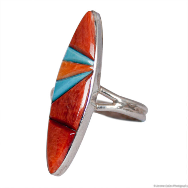 Orange Spondylus Blue Turquoise Ring - Image 3
