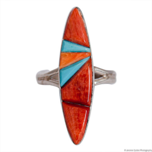 Orange Spondylus Blue Turquoise Ring