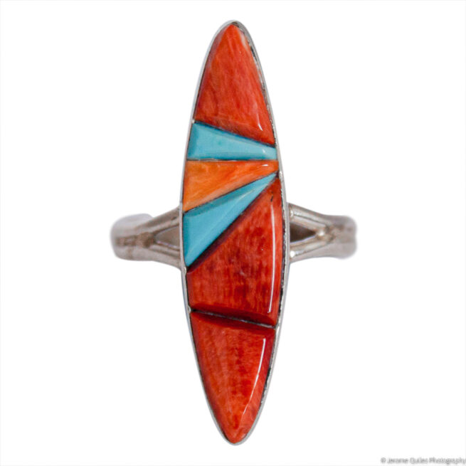 Orange Spondylus Blue Turquoise Ring