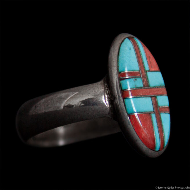 Red Blue Mosaic Oval Ring - Image 2