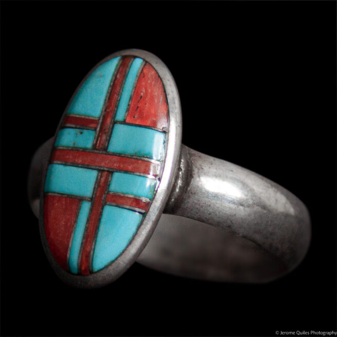 Red Blue Mosaic Oval Ring - Image 3