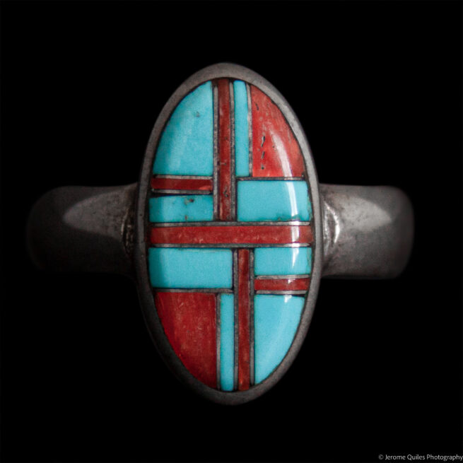 Red Blue Mosaic Oval Ring