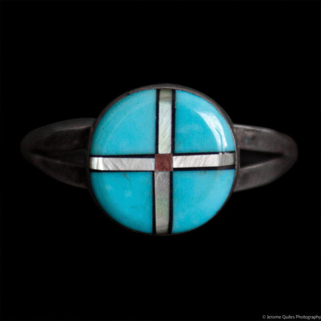 Round Turquoise White Cross Ring