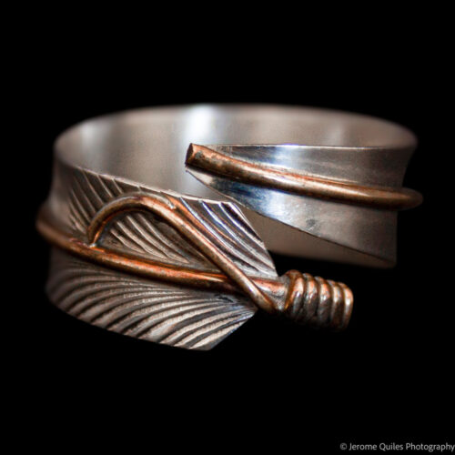 Silver Feather Ring Gold Spine