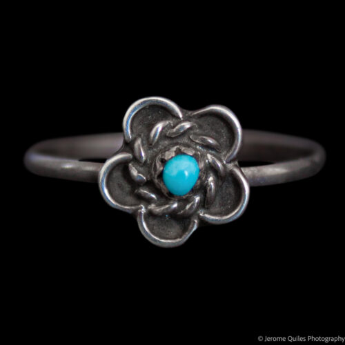Small Silver Turquoise Flower Ring
