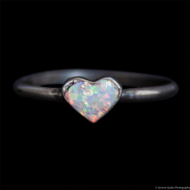 Small White Opal Heart Ring