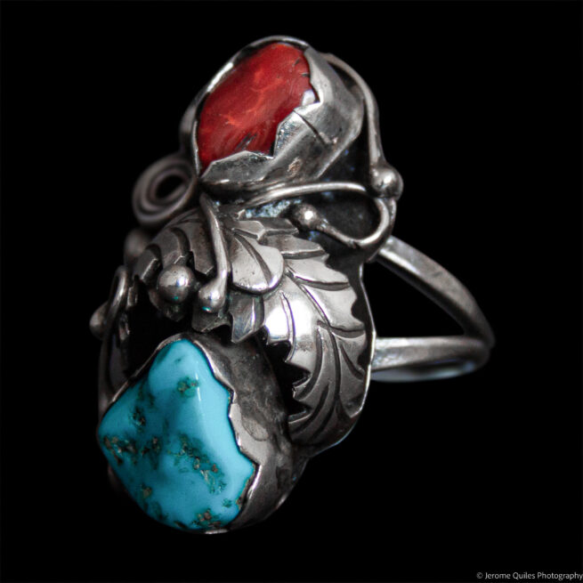 Turquoise Coral Navajo Ring - Image 3