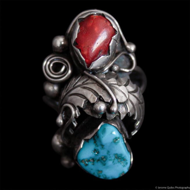 Turquoise Coral Navajo Ring