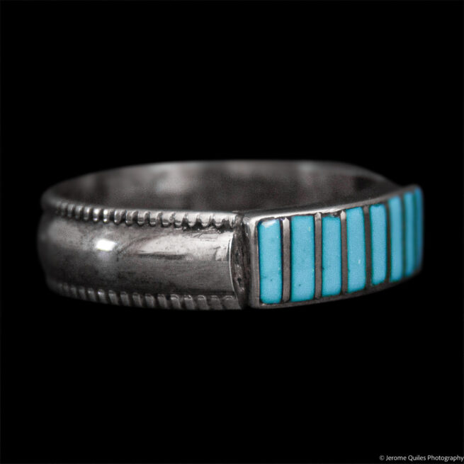 Turquoise Stripe Silver Ring - Image 2