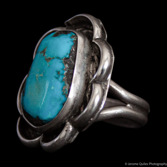 Vintage Silver Petal Turquoise Ring - Image 3