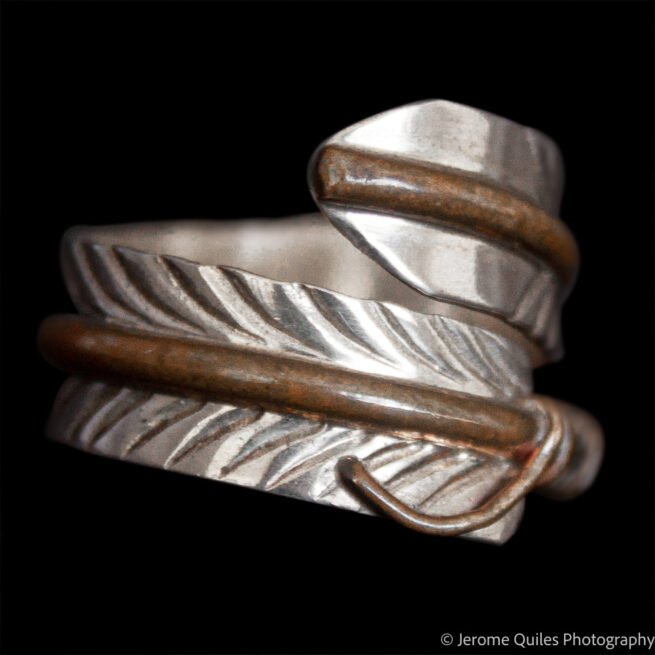 Copper Spine Silver Feather Ring - Image 2