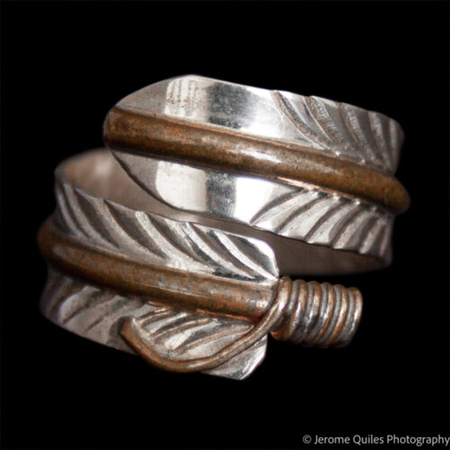 Copper Spine Silver Feather Ring