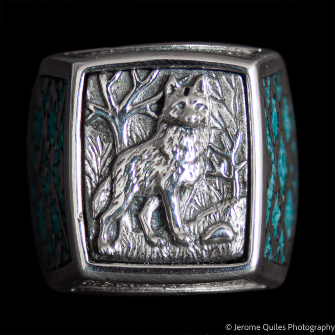 Bague Chevalière Loup Amérindien