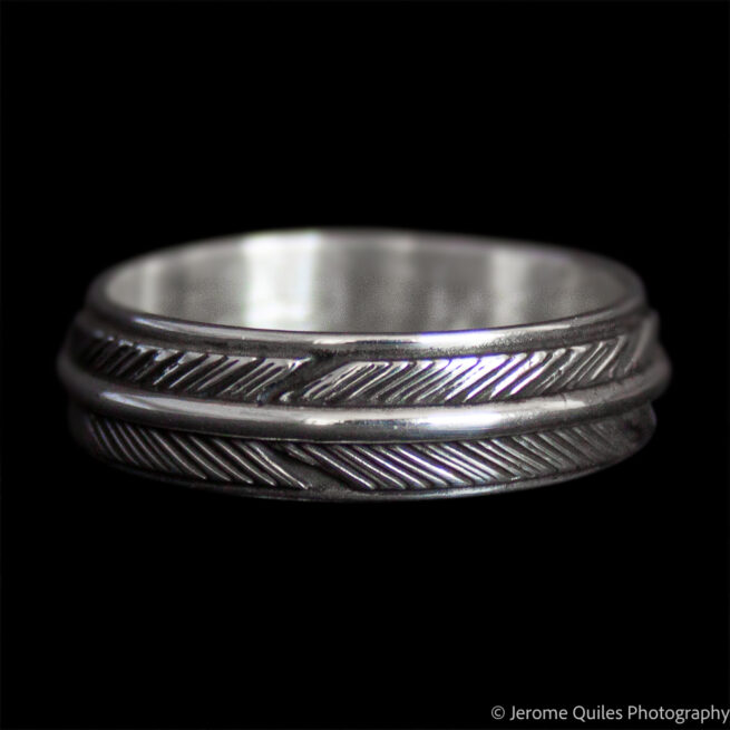 Silver Feather Band Ring - Image 4