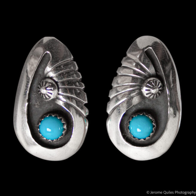 Silver Shell Turquoise Clip-On Earrings - Image 2