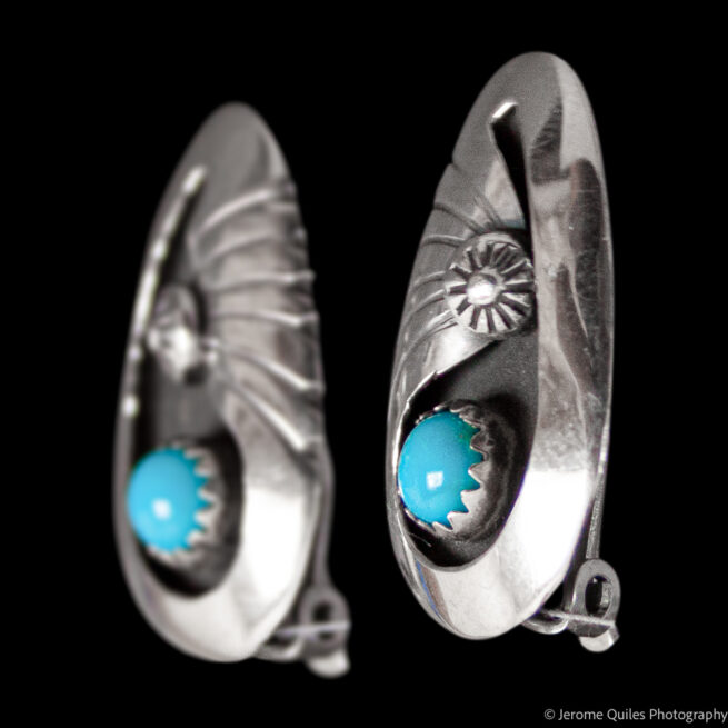 Silver Shell Turquoise Clip-On Earrings - Image 3