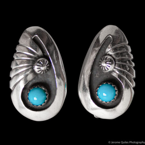 Boucles d'Oreilles Clip Turquoise Coquille Argent