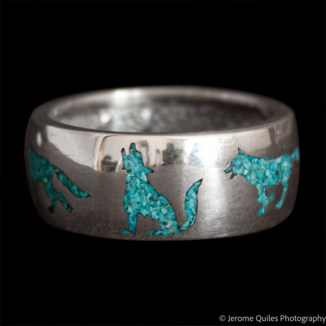 Bague Bande Argent Loup Turquoise – Image 2