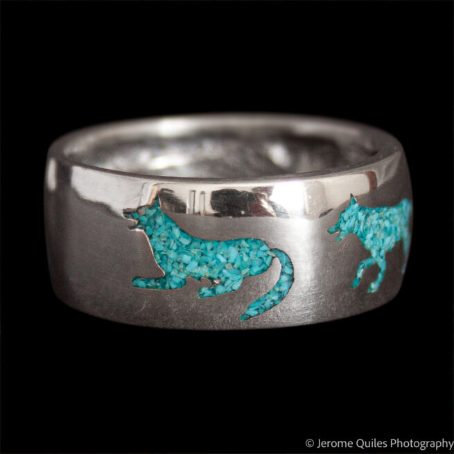 Bague Bande Argent Loup Turquoise – Image 3