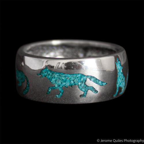 Silver Turquoise Wolf Band Ring