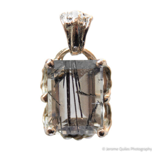 9K Gold Tourmalinated Quartz Pendant