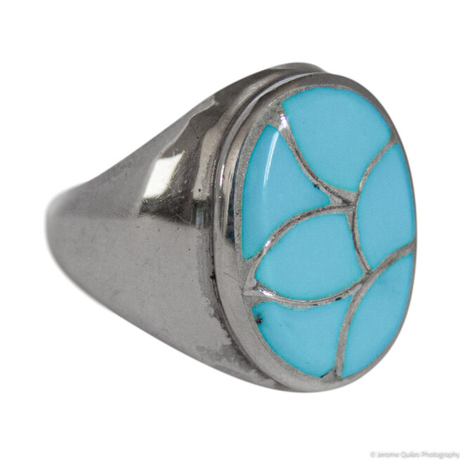 Fish Scale Turquoise Signet Ring - Image 2