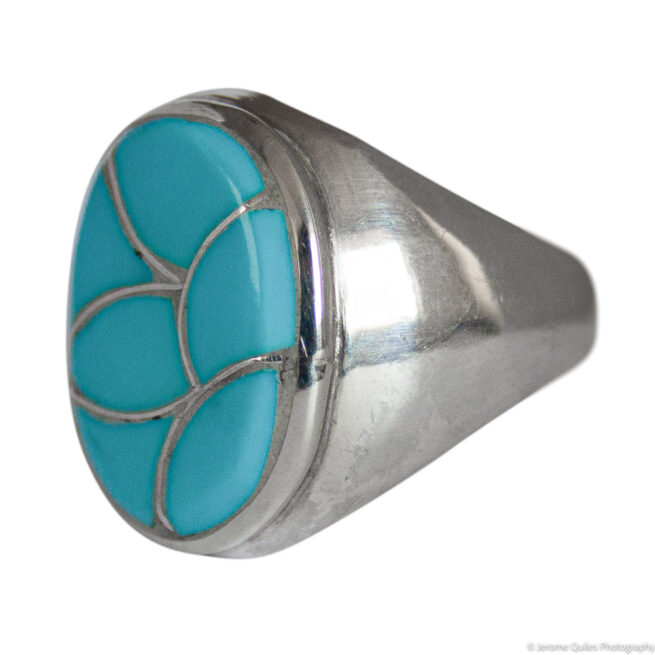 Fish Scale Turquoise Signet Ring - Image 3