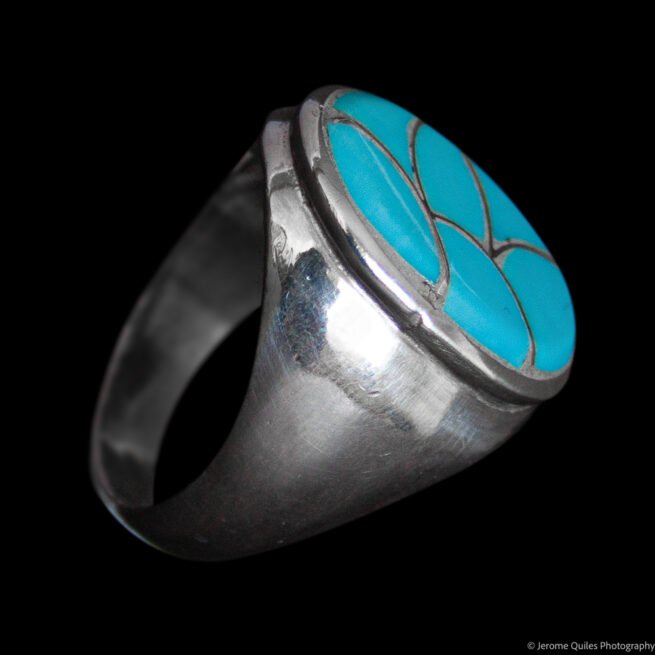 Fish Scale Turquoise Signet Ring - Image 5