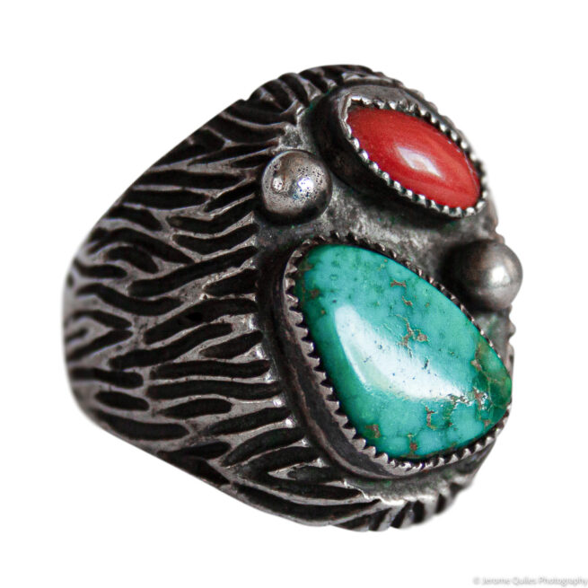 Vintage Turquoise Coral Signet Ring - Image 2