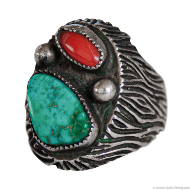 Vintage Turquoise Coral Signet Ring - Image 3
