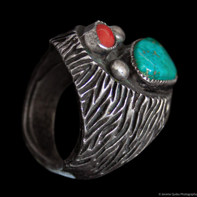 Vintage Turquoise Coral Signet Ring - Image 5