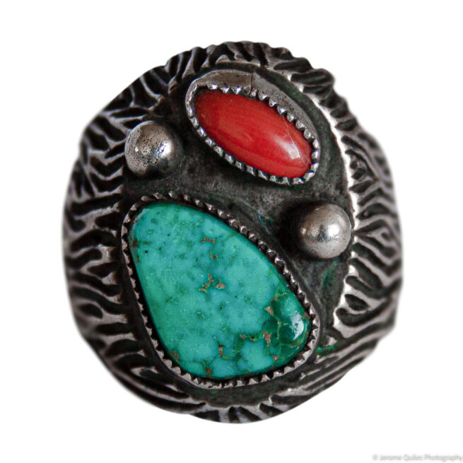 Vintage Turquoise Coral Signet Ring