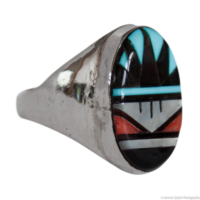 Zuni Inlay Oval Signet Ring - Image 2